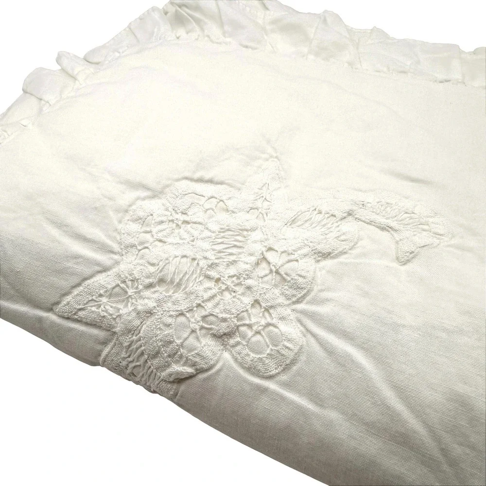 Handmade Whitework Embroidered Baby Coverlet Ruffled Heirloom Vintage Nursery